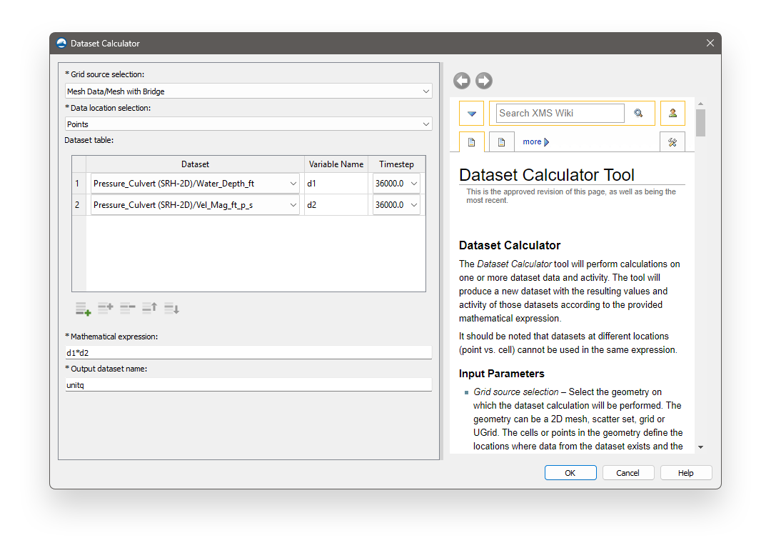 Dataset Calculator window