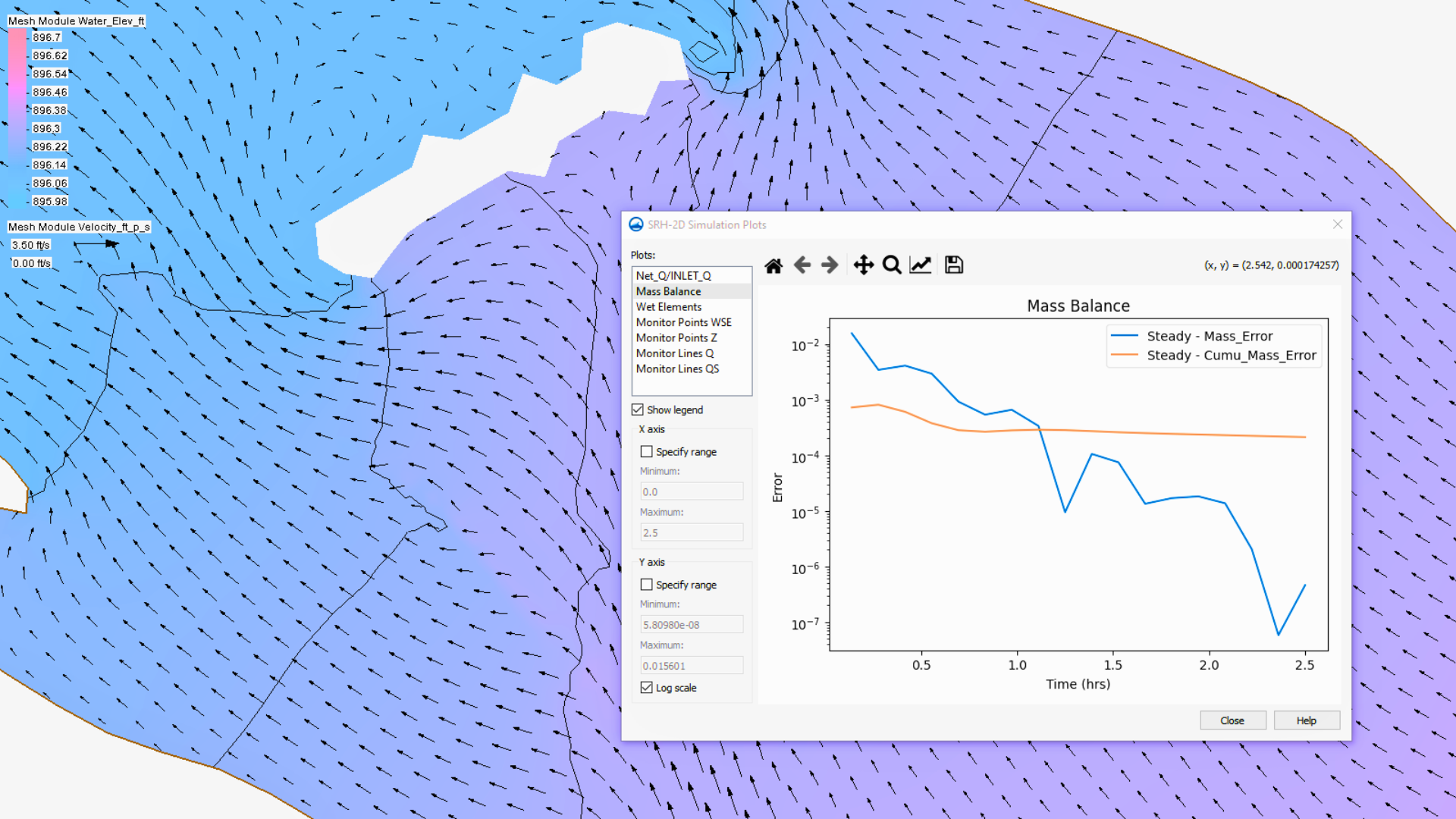 Example of simulation plots for SRH-2D