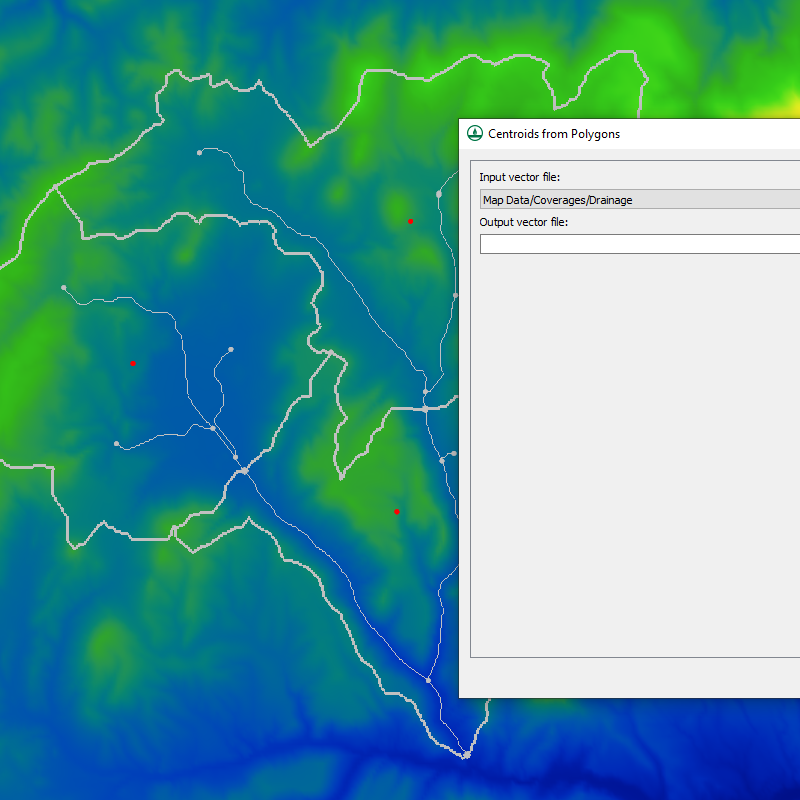 Centroids generated through the Centroids from Polygons tool