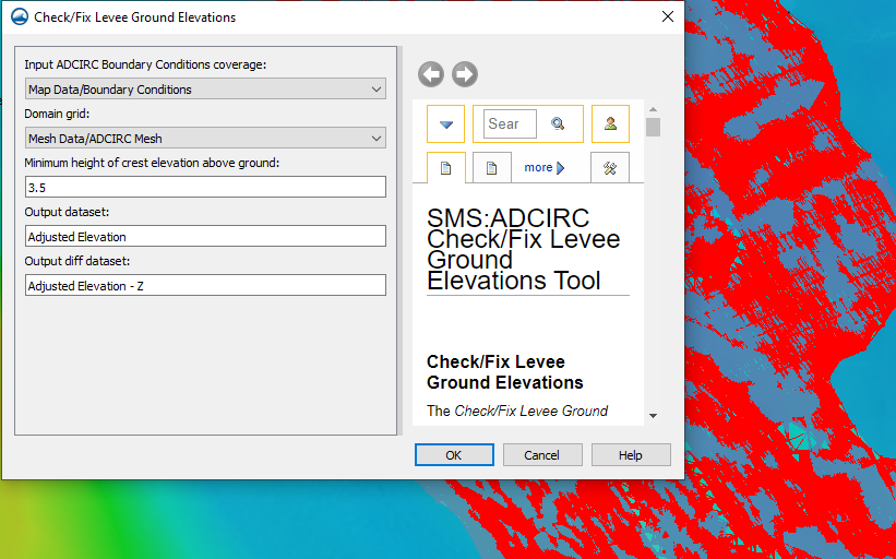 Example of the Check/Fix Levee Ground Elevations tool