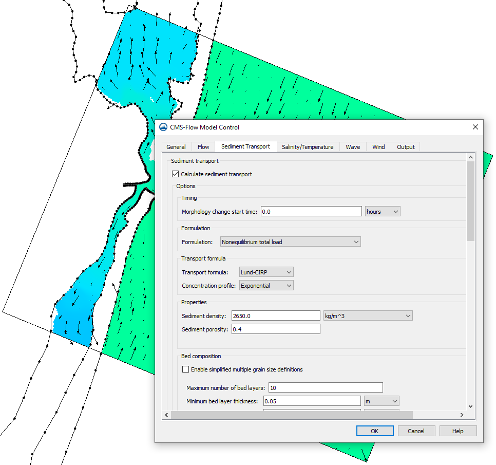 Example of Sediment Transport options for CMS-Flow