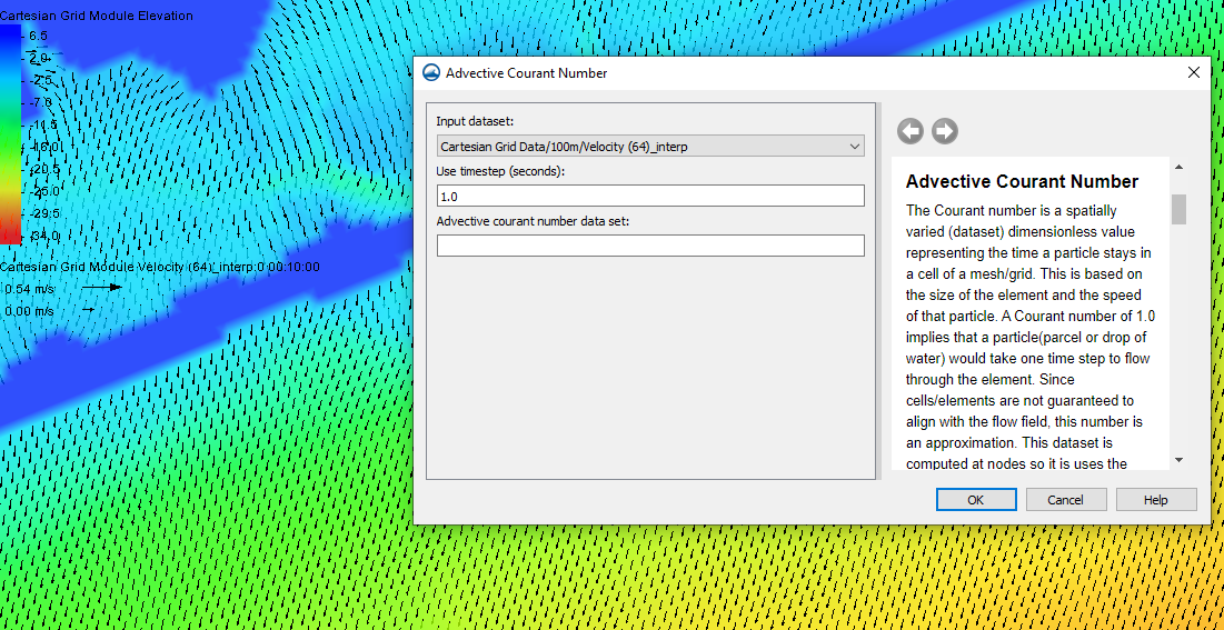 Example of the Advective Courant Number tool