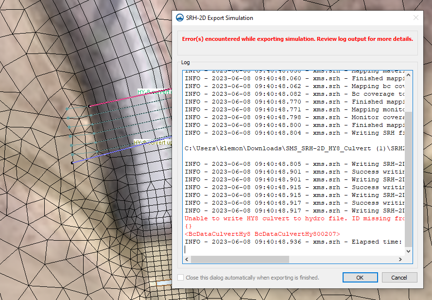 Example of error found in an SRH-2D project