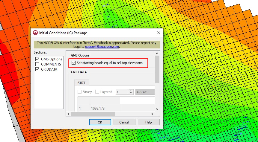 Starting head equal to cell top elevation option