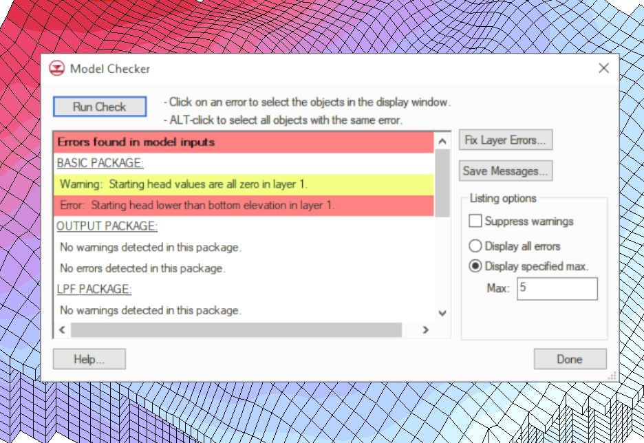 Example of the MODFLOW Model Checker