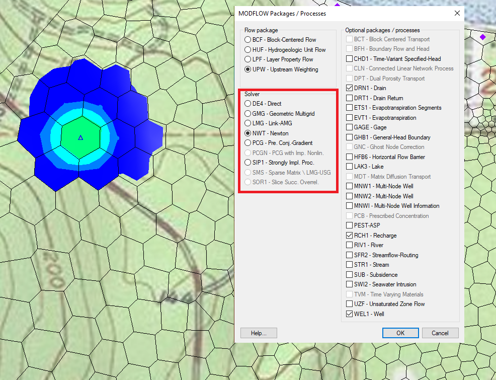 Example of MODFLOW Solvers available in GMS