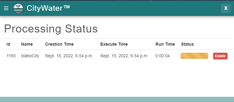Processing status for CityWater INP import