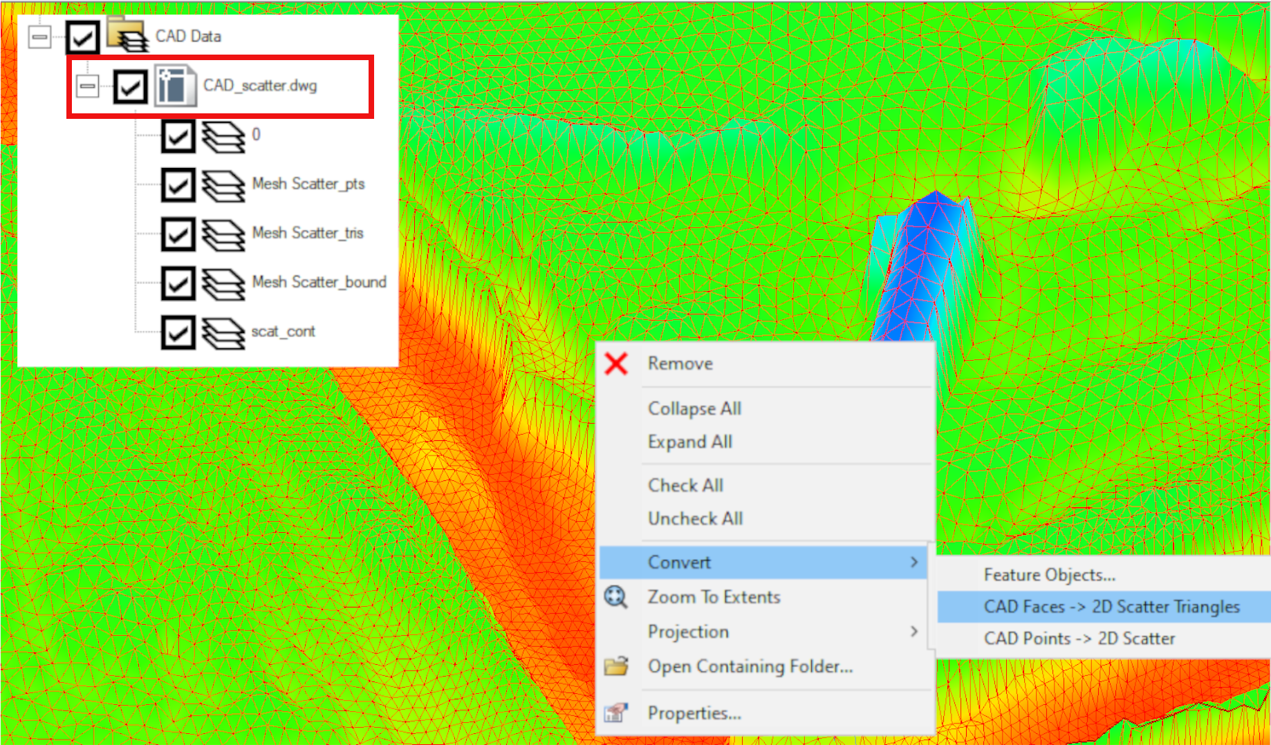 Using CAD Faces to 2D Scatter Triangles