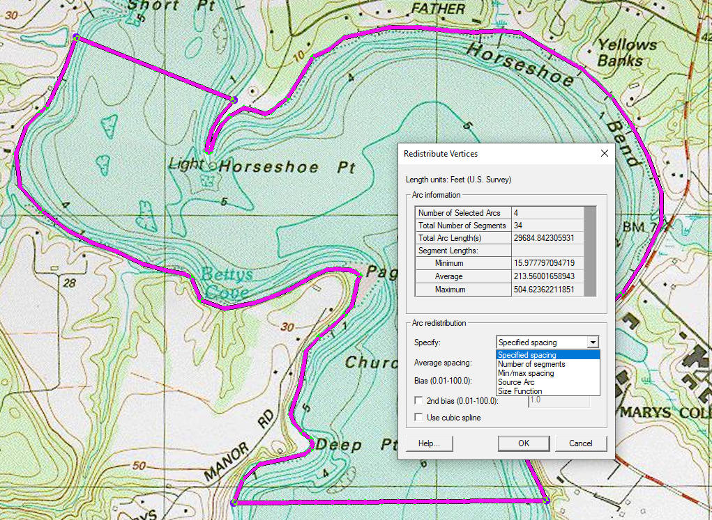 Example of the Redistribute Vertices dialog in SMS