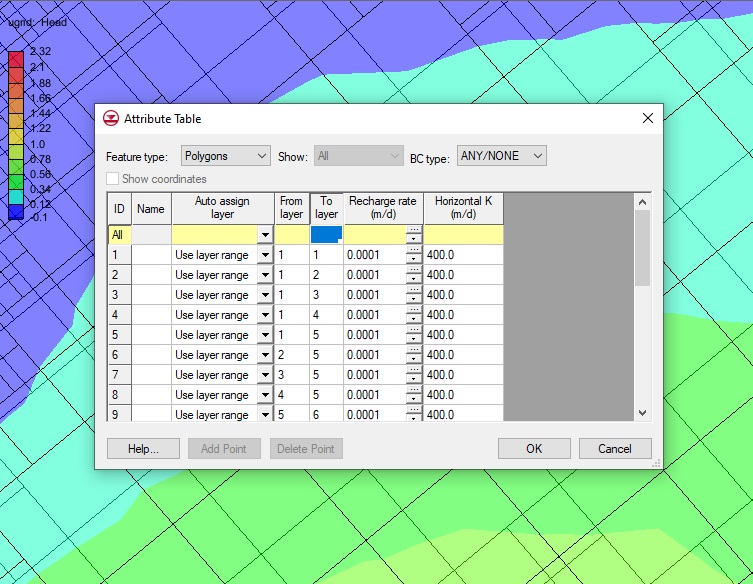 Example of Specified Layer Ranges in the Attribute Table