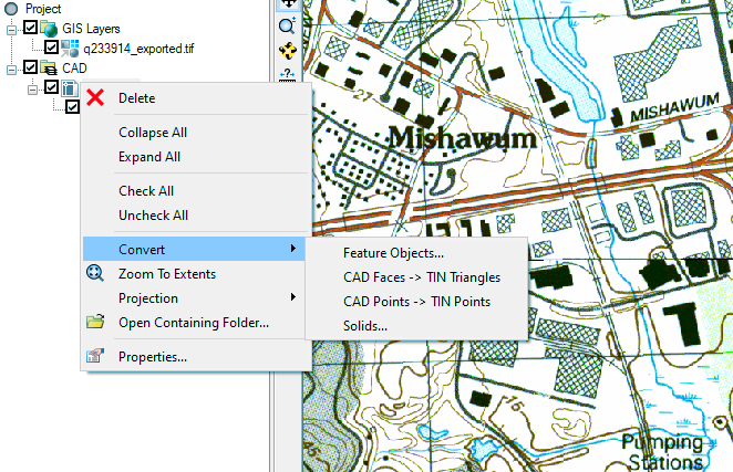 CAD Data Conversion Menu in GMS