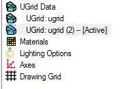 Display Options list showing multiple UGrids