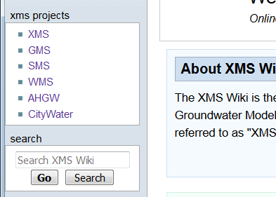 Example of the XMS Wiki Projects menu