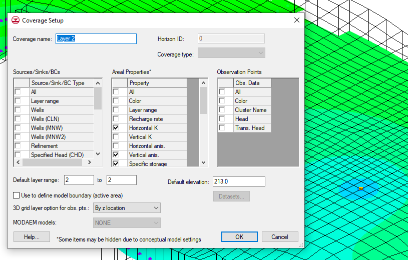 Coverage setup for conductivity on a specific layer