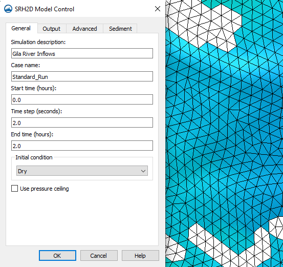 Example of the SRH-2D Model Control Set to Use a Dry Run