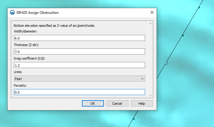 Example of the SRH-2D Assign Obstructions dialog