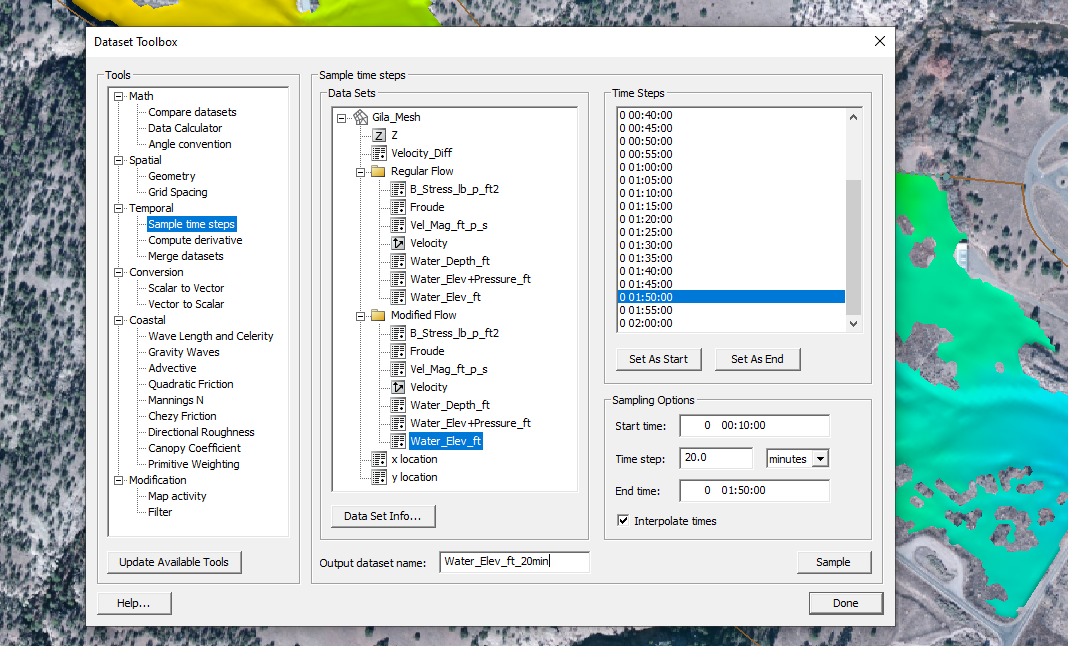 Dataset Toolbox showing the Sample Time Steps tool