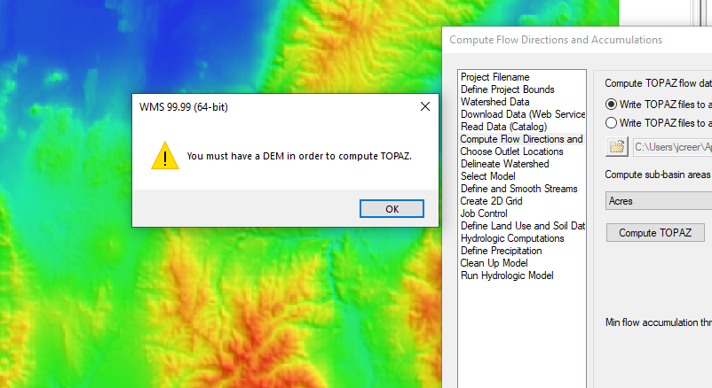 TOPAZ unable to find DEM