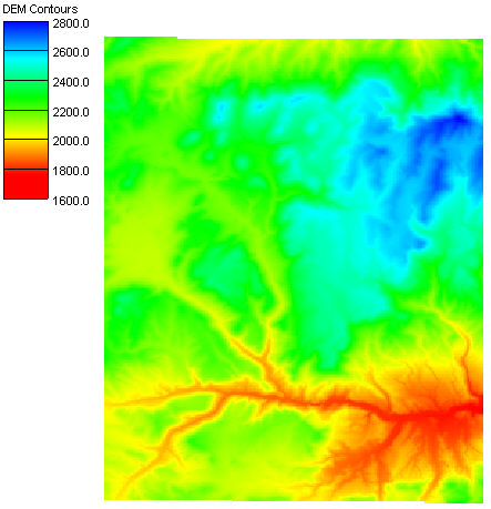 Example of DEM in WMS with contours turned on