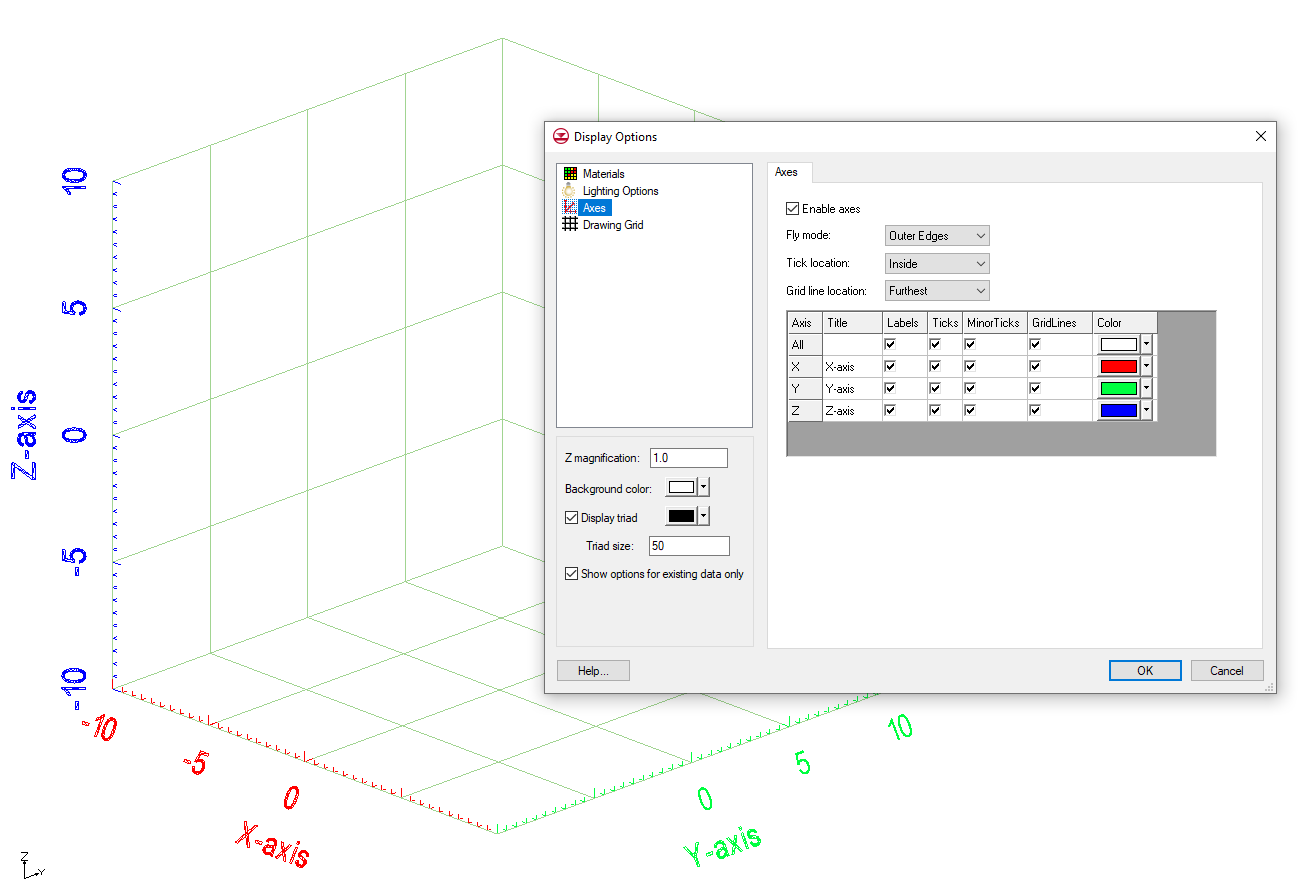 Example of the Axes Display Options