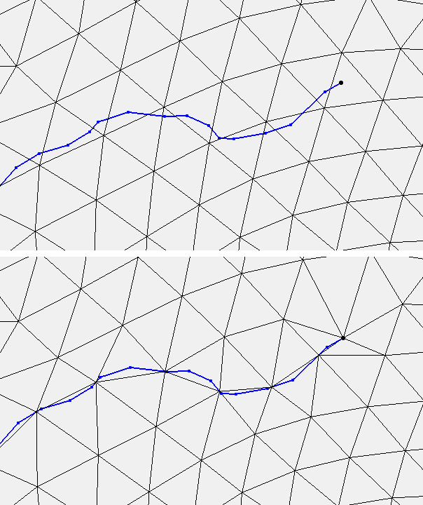 Example of snapping mesh nodes to arcs