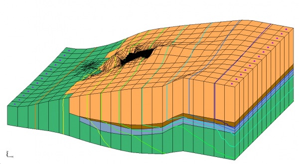 Oblique view of model with dis continuous layers