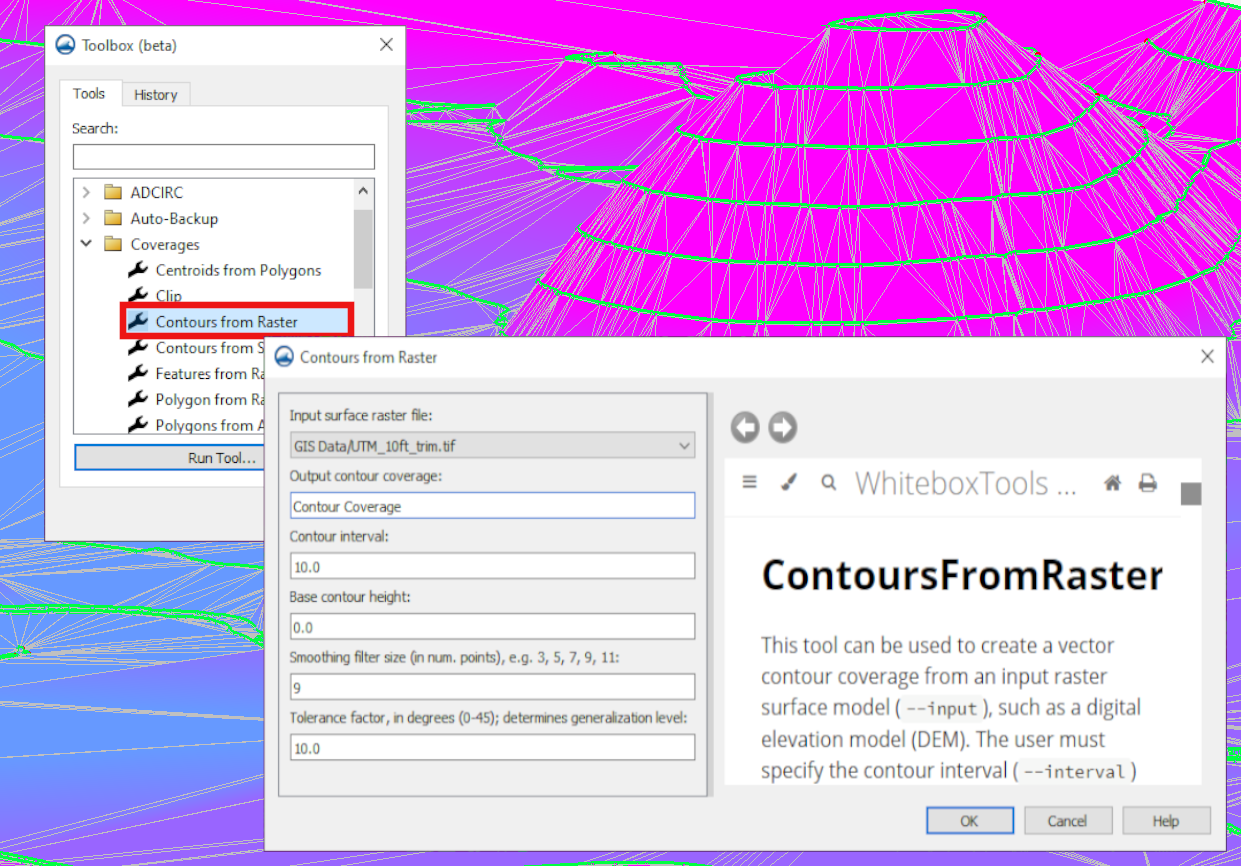 Contours generated from raster data