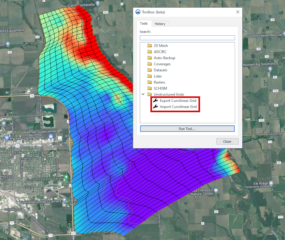 Example of the Curvilinear Grid Tools in SMS