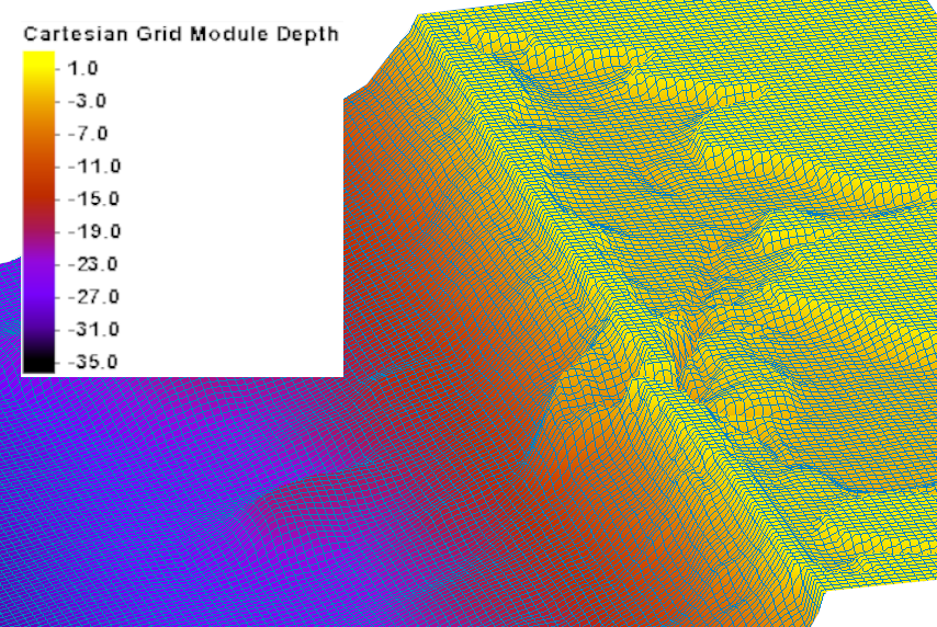 Depth/elevation shown on a grid