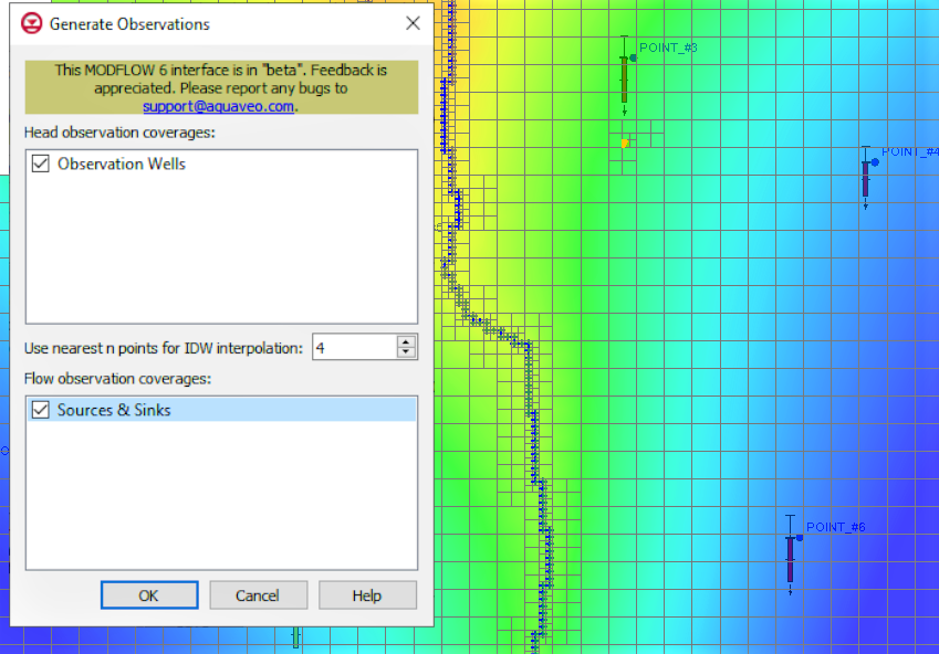 Example of PEST Observations for MODFLOW 6 in GMS