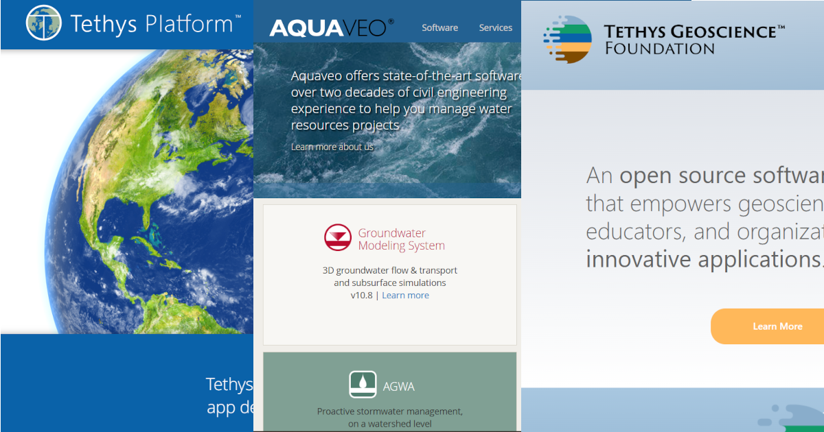 Tethys Platform, Aquaveo, and Tethys Geoscience Foundation websites